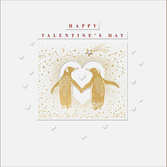Woodmansterne Gold Penguins Valentine's Day Card - Old Railway Line Garden Centre