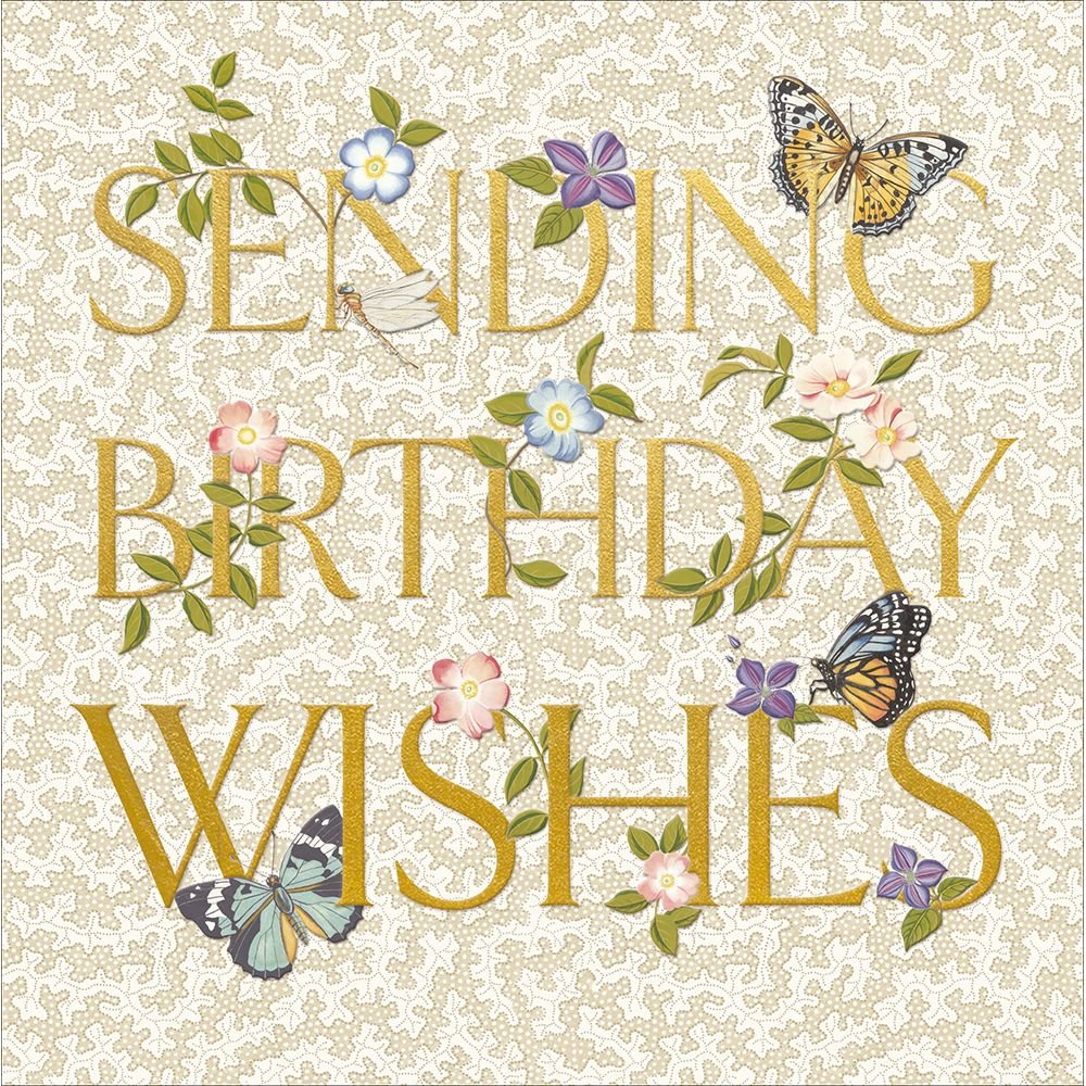 Woodmansterne Gold Text Birthday Wishes Flowers & Butterflies Card - Old Railway Line Garden Centre