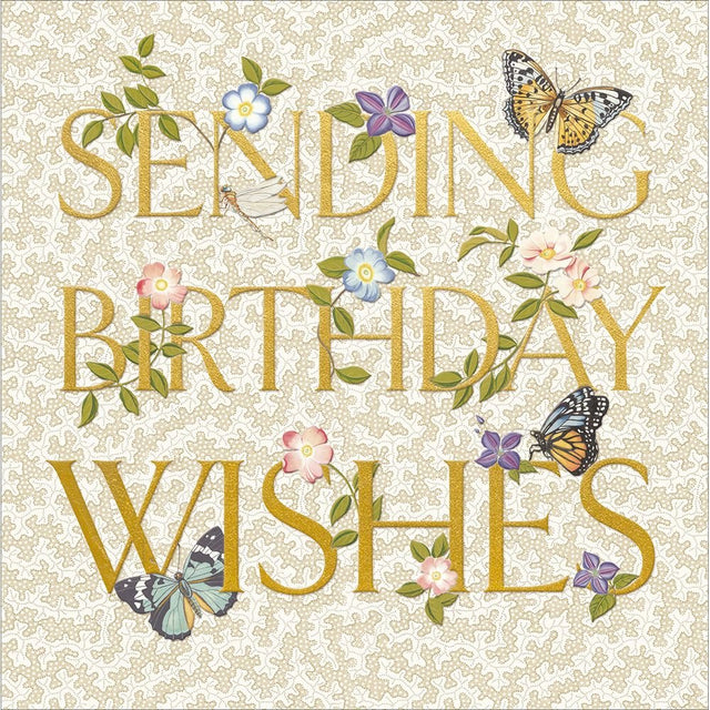 Woodmansterne Gold Text Birthday Wishes Flowers & Butterflies Card - Old Railway Line Garden Centre