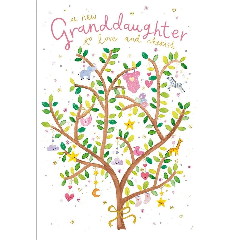 Woodmansterne Granddaughter Animal Tree New Baby Card - Old Railway Line Garden Centre