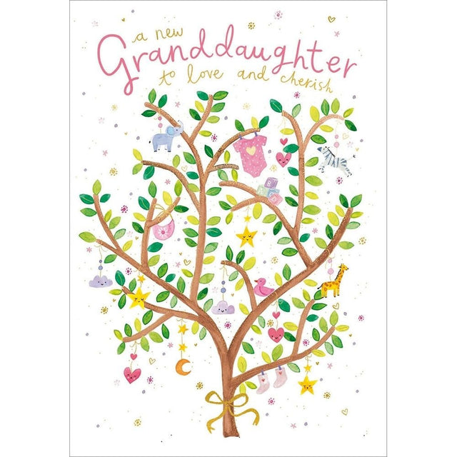 Woodmansterne Granddaughter Animal Tree New Baby Card - Old Railway Line Garden Centre