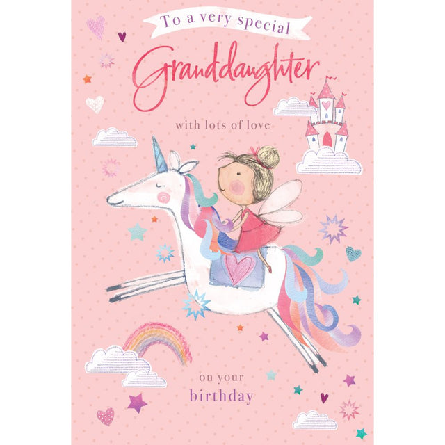 Woodmansterne Granddaughter Girl & Unicorn Birthday Card - Old Railway Line Garden Centre