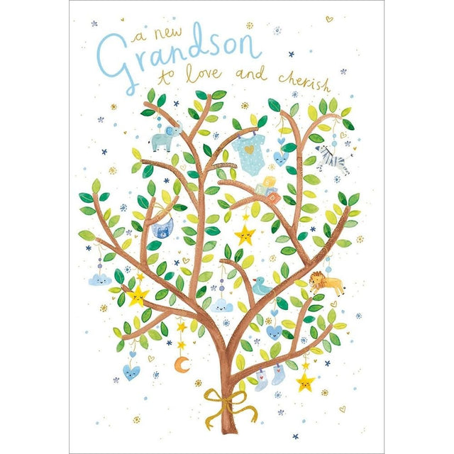 Woodmansterne Grandson Animal Tree New Baby Card - Old Railway Line Garden Centre