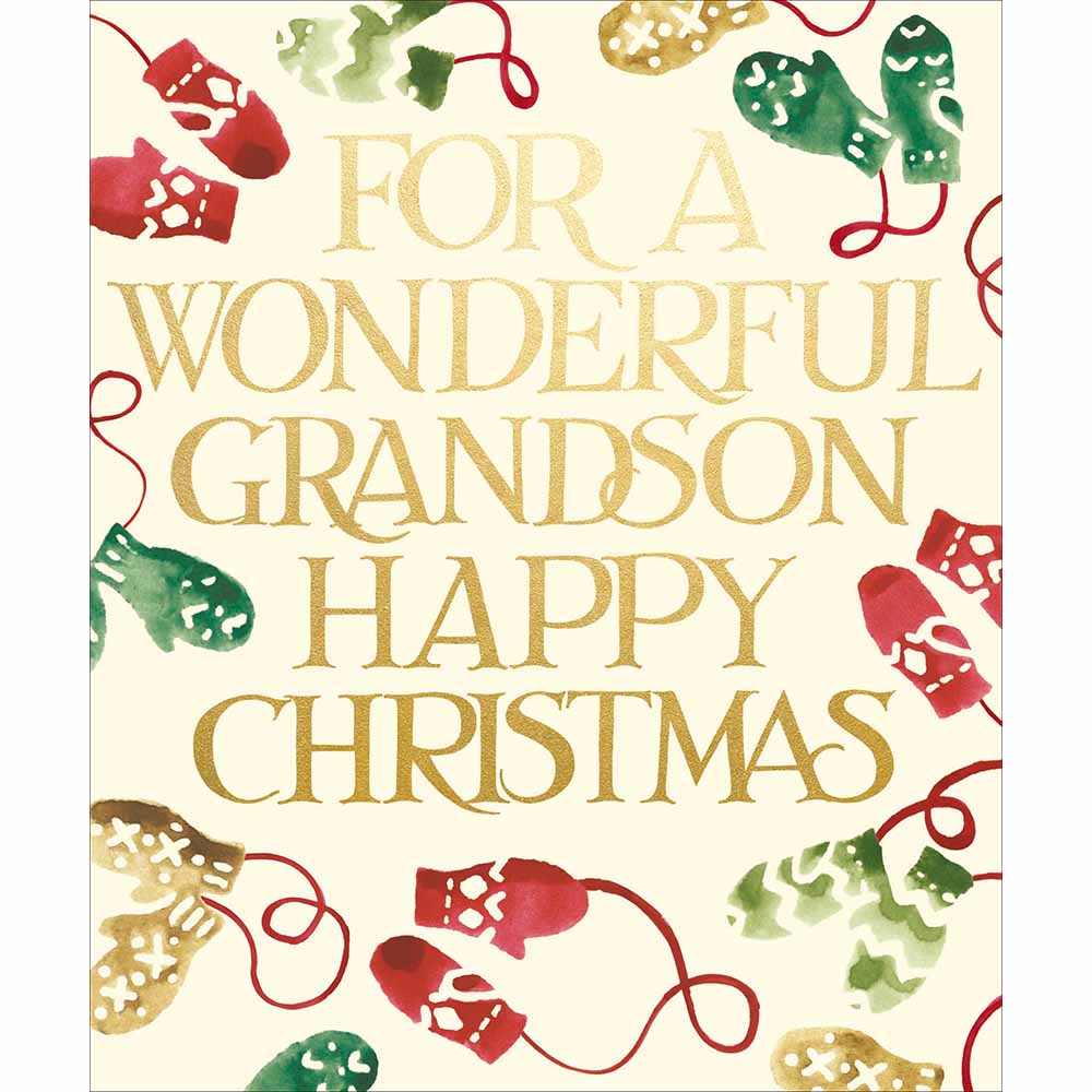 Woodmansterne Grandson Son - Mittens & Gold Text Christmas Card