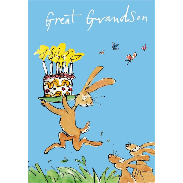 Woodmansterne Great Grandson Rabbit with Cake Birthday Card - Old Railway Line Garden Centre