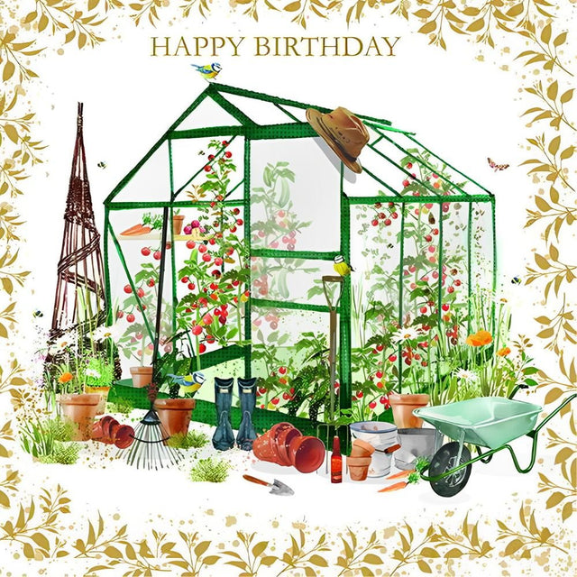 Woodmansterne Greenhouse Garden Happy Birthday Card - Old Railway Line Garden Centre