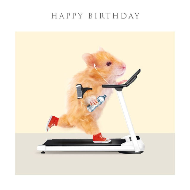 Woodmansterne Hamster on Treadmill Birthday Card - Old Railway Line Garden Centre
