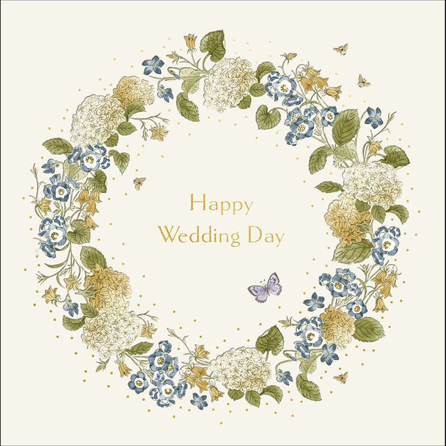 Woodmansterne Happy Wedding Day Floral Wreath Card - Old Railway Line Garden Centre