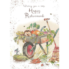 Woodmansterne Hedgehog in Wheelbarrow Retirement Card - Old Railway Line Garden Centre