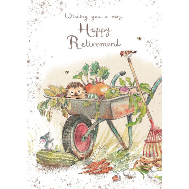 Woodmansterne Hedgehog in Wheelbarrow Retirement Card - Old Railway Line Garden Centre