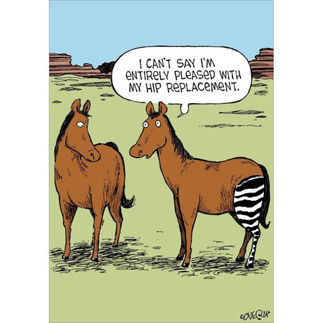 Woodmansterne Horses Hip Replacement Blank Funny Card - Old Railway Line Garden Centre