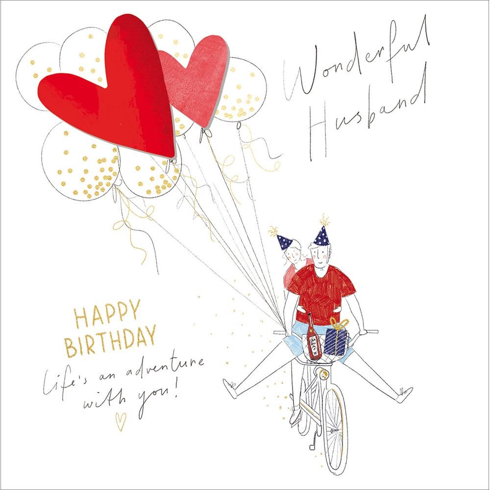 Woodmansterne Husband Heart Balloons Bike Ride Birthday Card - Old Railway Line Garden Centre