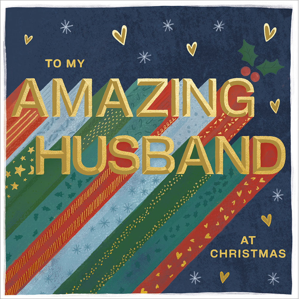Woodmansterne Husband - Text with Patterned Stripes Christmas Card