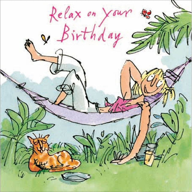 Woodmansterne Lady Relax Lounging Around Birthday Card - Old Railway Line Garden Centre