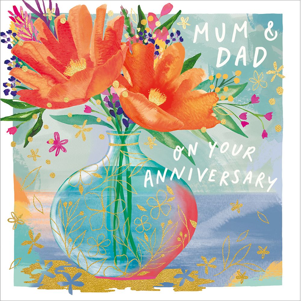 Woodmansterne Mum & Dad Colourful Flowers Anniversary Card
