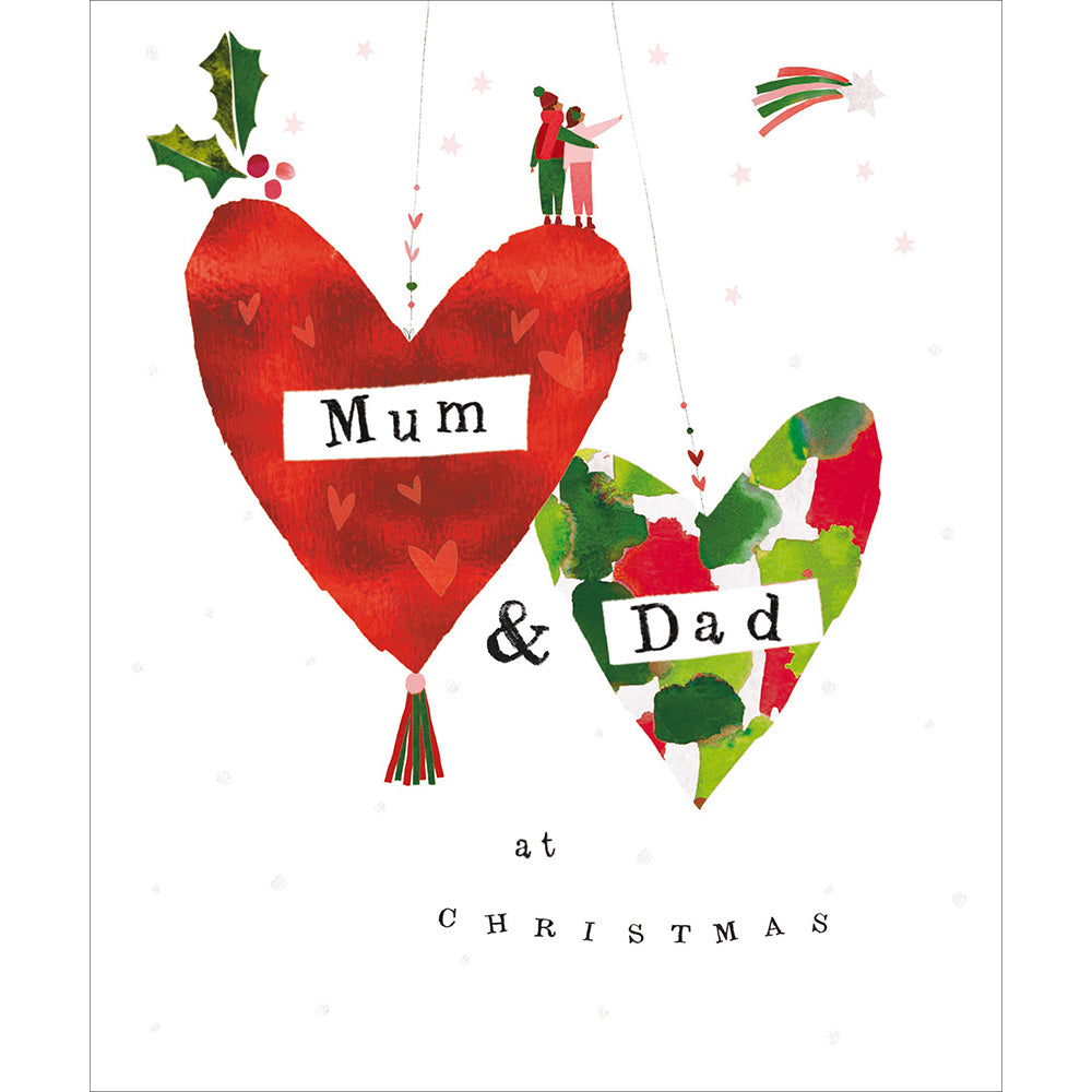 Woodmansterne Mum & Dad - Hanging Hearts  Christmas Card