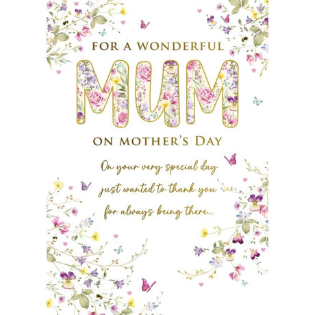 Woodmansterne Mum Gold Floral Text Mother's Day Card - Old Railway Line Garden Centre