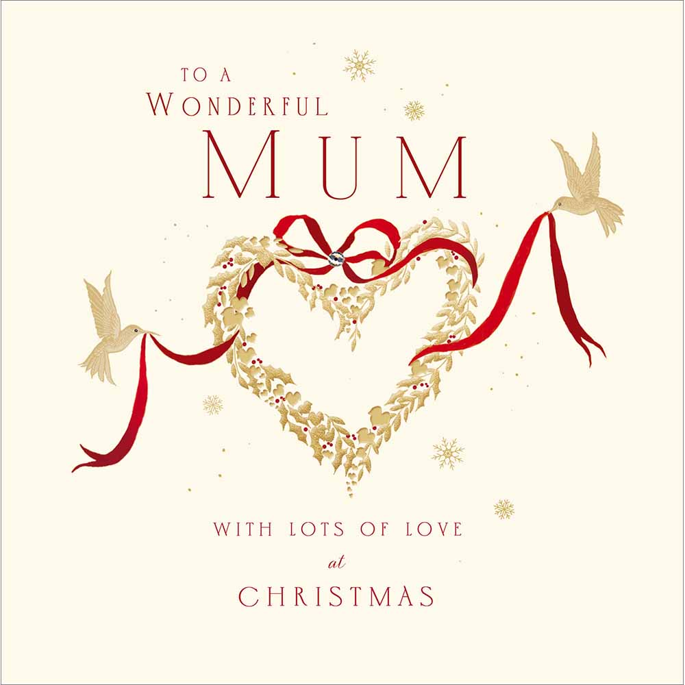 Woodmansterne Mum - Golden Heart Wreath Christmas Card