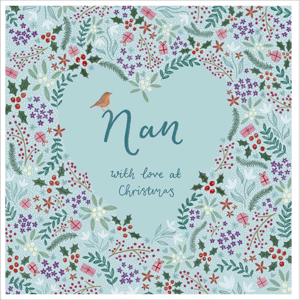 Woodmansterne Nan - Floral Heart With Robin Christmas Card