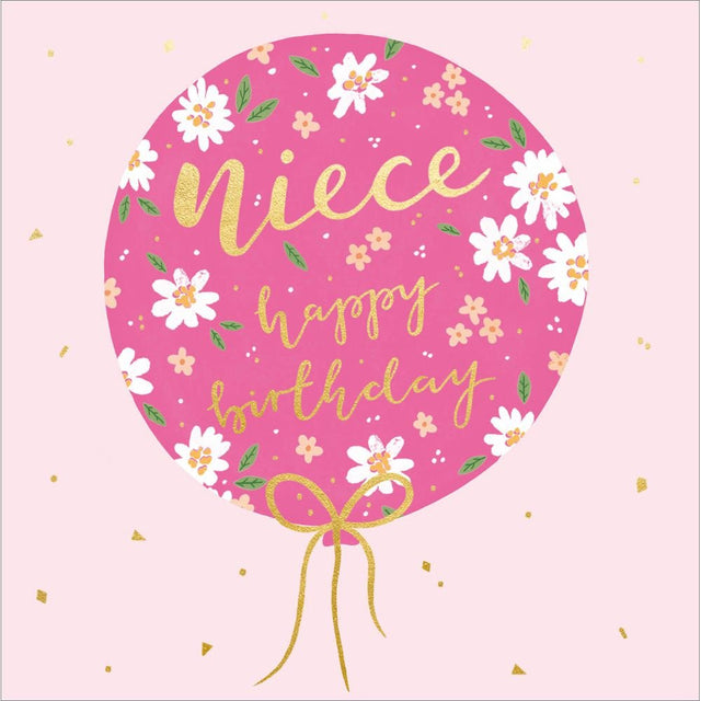 Woodmansterne Niece Pink Balloon Birthday Card - Old Railway Line Garden Centre