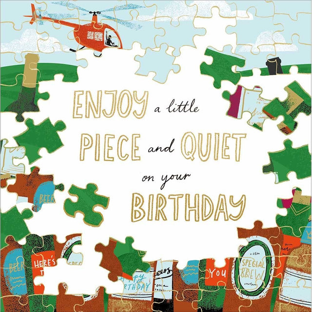 Woodmansterne Piece & Quiet Jig-Saw Birthday Card - Old Railway Line Garden Centre