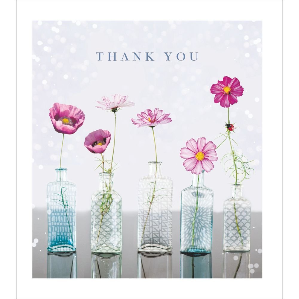 Woodmansterne Pink Flowers in Vase Thank You Card - Old Railway Line Garden Centre