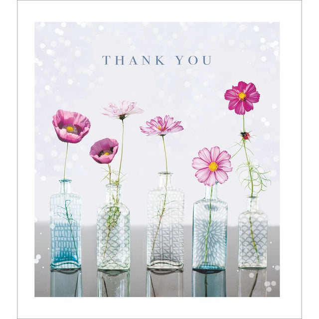 Woodmansterne Pink Flowers in Vase Thank You Card - Old Railway Line Garden Centre