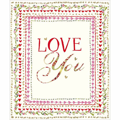 Woodmansterne Pink/Green Patterned Border Valentine's Day Card - Old Railway Line Garden Centre