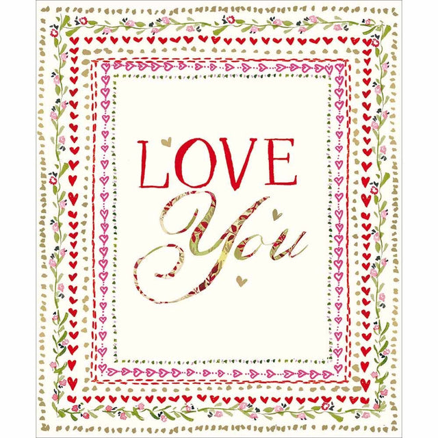 Woodmansterne Pink/Green Patterned Border Valentine's Day Card - Old Railway Line Garden Centre