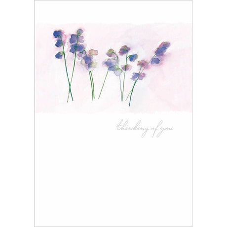 Woodmansterne Purple Sweet Peas Thinking of You Card - Old Railway Line Garden Centre