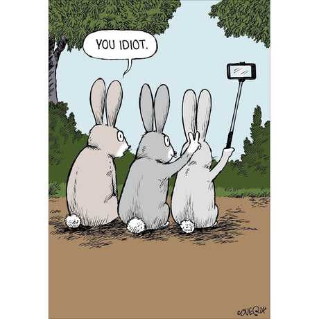 Woodmansterne Rabbit Selfie Blank Funny Card - Old Railway Line Garden Centre