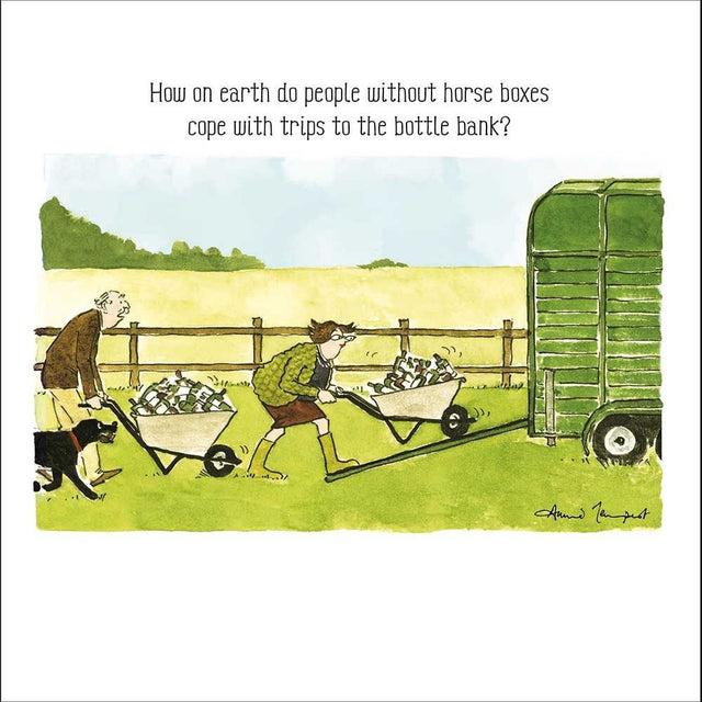 Woodmansterne Recycling Day Horse Box Funny Blank Card - Old Railway Line Garden Centre