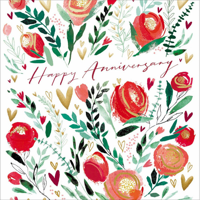 Woodmansterne Red Open Roses Happy Anniversary Card - Old Railway Line Garden Centre