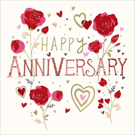Woodmansterne Red Roses & Hearts Anniversary Card - Old Railway Line Garden Centre