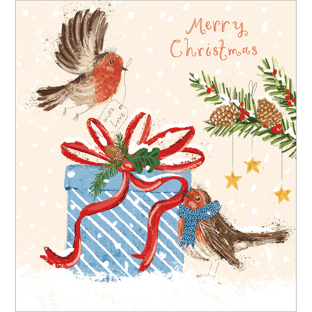 Woodmansterne Ribbons & Robins Christmas Cards - Pack of 5