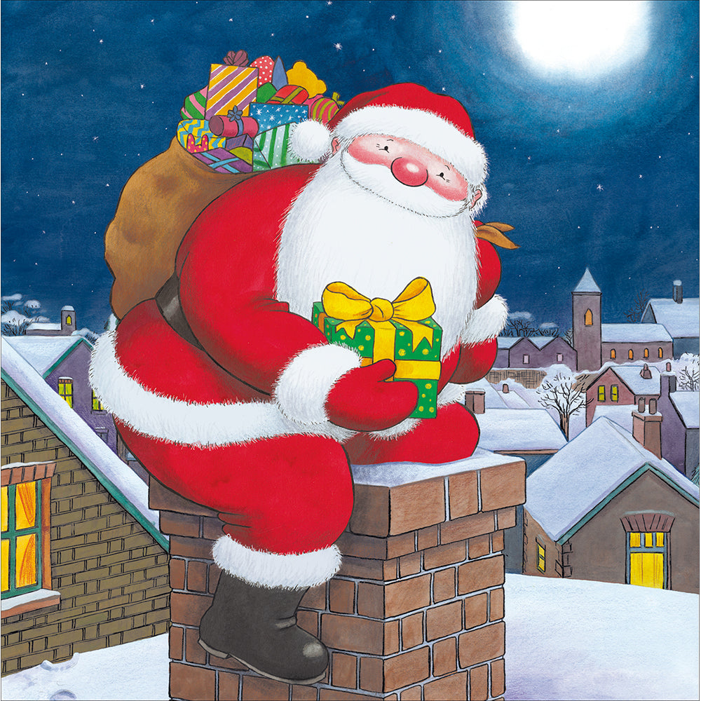 Woodmansterne Santa Climbing into Chimney Christmas Card