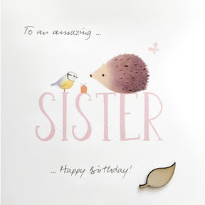 Woodmansterne Sister Hedgehog & Tit Birthday Card - Old Railway Line Garden Centre