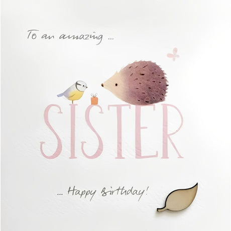 Woodmansterne Sister Hedgehog & Tit Birthday Card - Old Railway Line Garden Centre