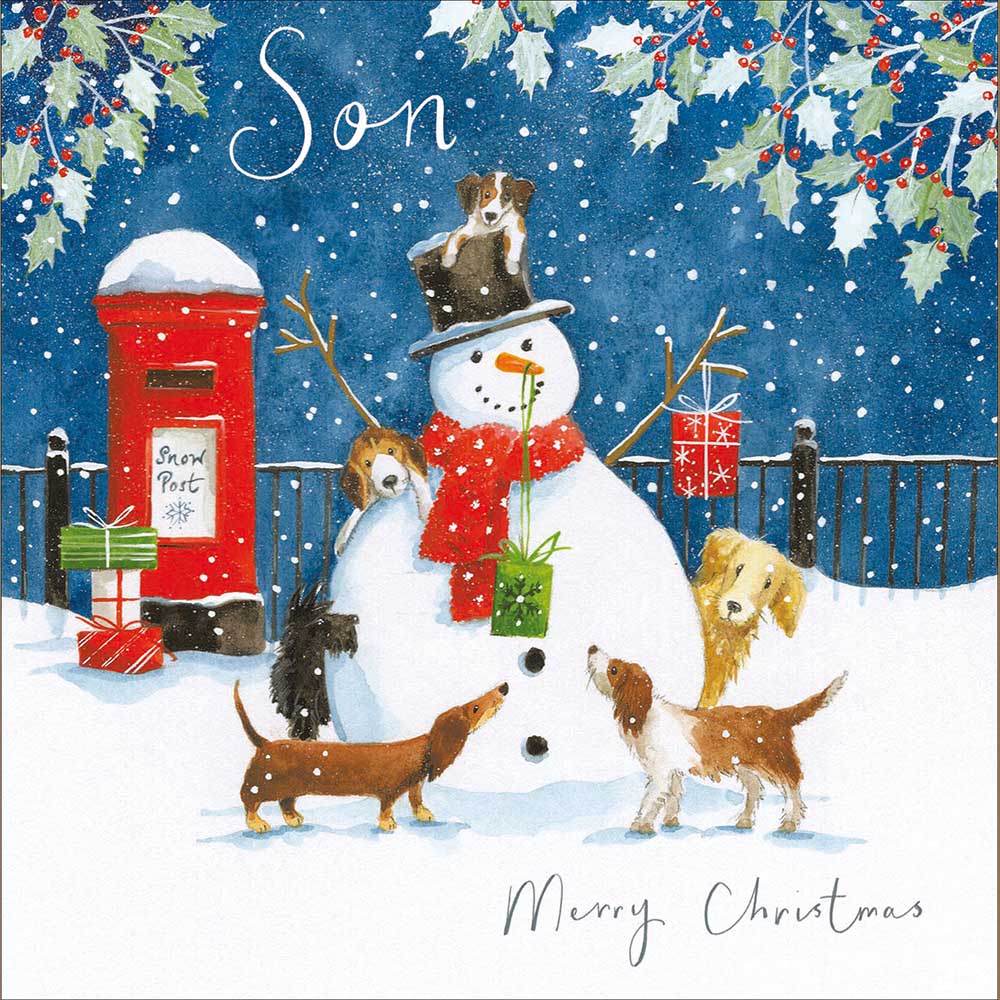 Woodmansterne Son - Snowman with Dogs Christmas Card