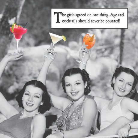 Woodmansterne Swimsuit Ladies & Cocktails Funny Blank Card - Old Railway Line Garden Centre