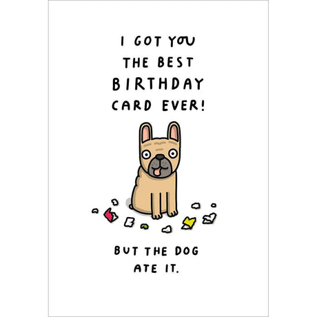 Woodmansterne The Dog Ate It Funny Blank Card - Old Railway Line Garden Centre