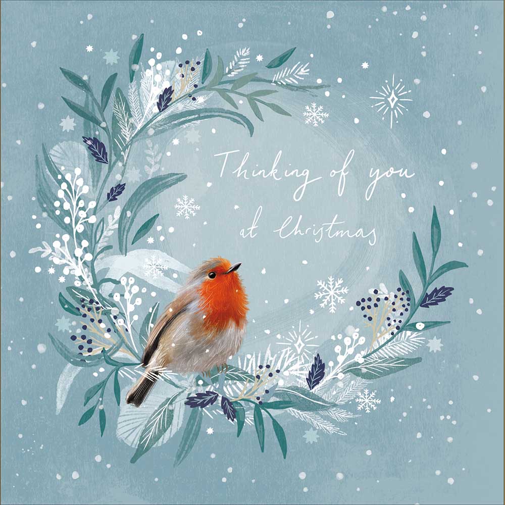 Woodmansterne Thinking of You - Robins Christmas Card