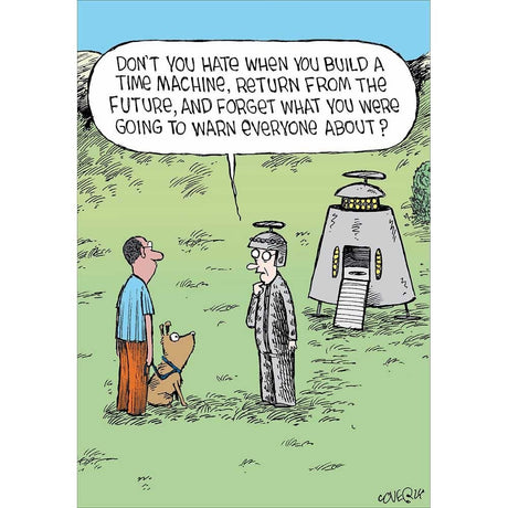 Woodmansterne Time Machine Woes Funny Blank Card - Old Railway Line Garden Centre