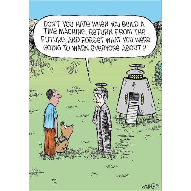 Woodmansterne Time Machine Woes Funny Blank Card - Old Railway Line Garden Centre
