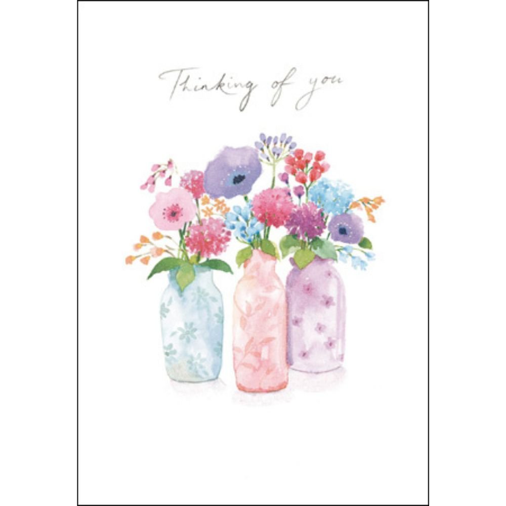 Woodmansterne Watercolour Flowers Thinking of You Card - Old Railway Line Garden Centre