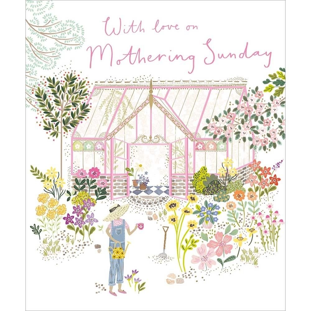 Woodmansterne Watering Plants Green House Mother's Day Card - Old Railway Line Garden Centre