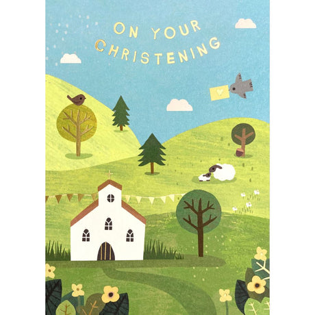 Woodmansterne White Church Christening Card - Old Railway Line Garden Centre