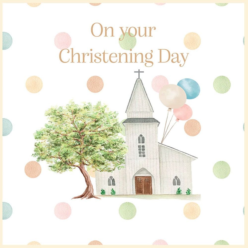 Woodmansterne White Church & Tree Christening Card - Old Railway Line Garden Centre