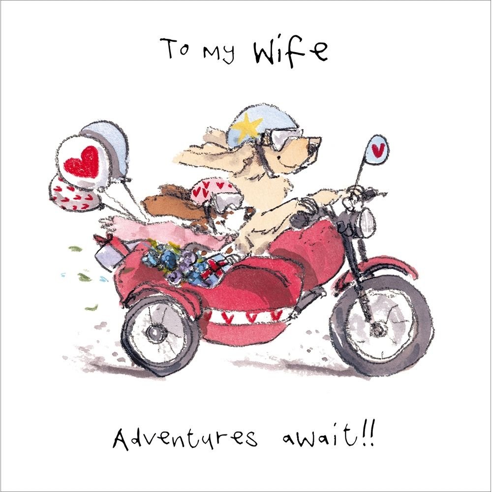 Woodmansterne Wife Dogs on Motorbike Adventure Card - Old Railway Line Garden Centre