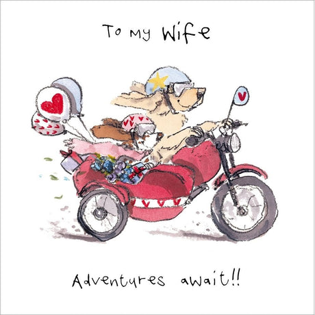 Woodmansterne Wife Dogs on Motorbike Adventure Card - Old Railway Line Garden Centre